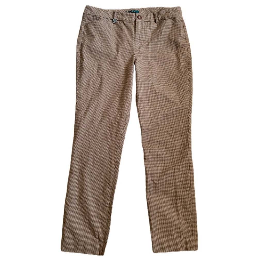 Vintage LRL Ralph Lauren Tan Brown Houndstooth Pants 6 8 Preppy Old Money